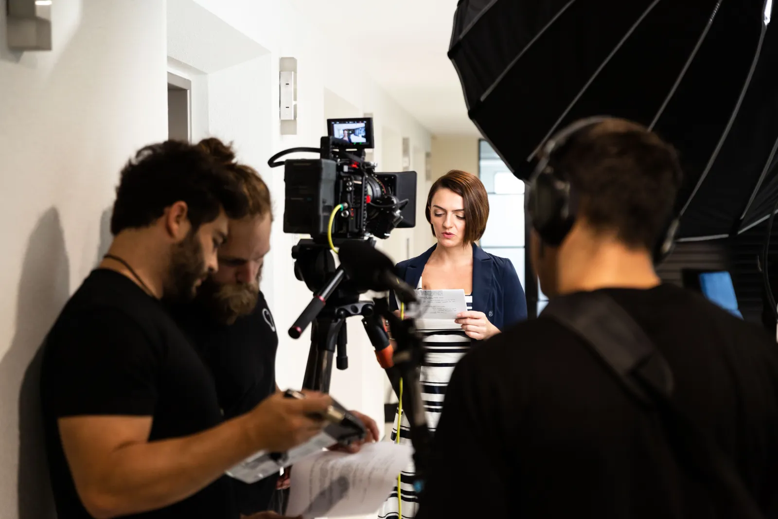 Kerry from BT Lawyers rehearsing her lines just before we record her commercial scene.