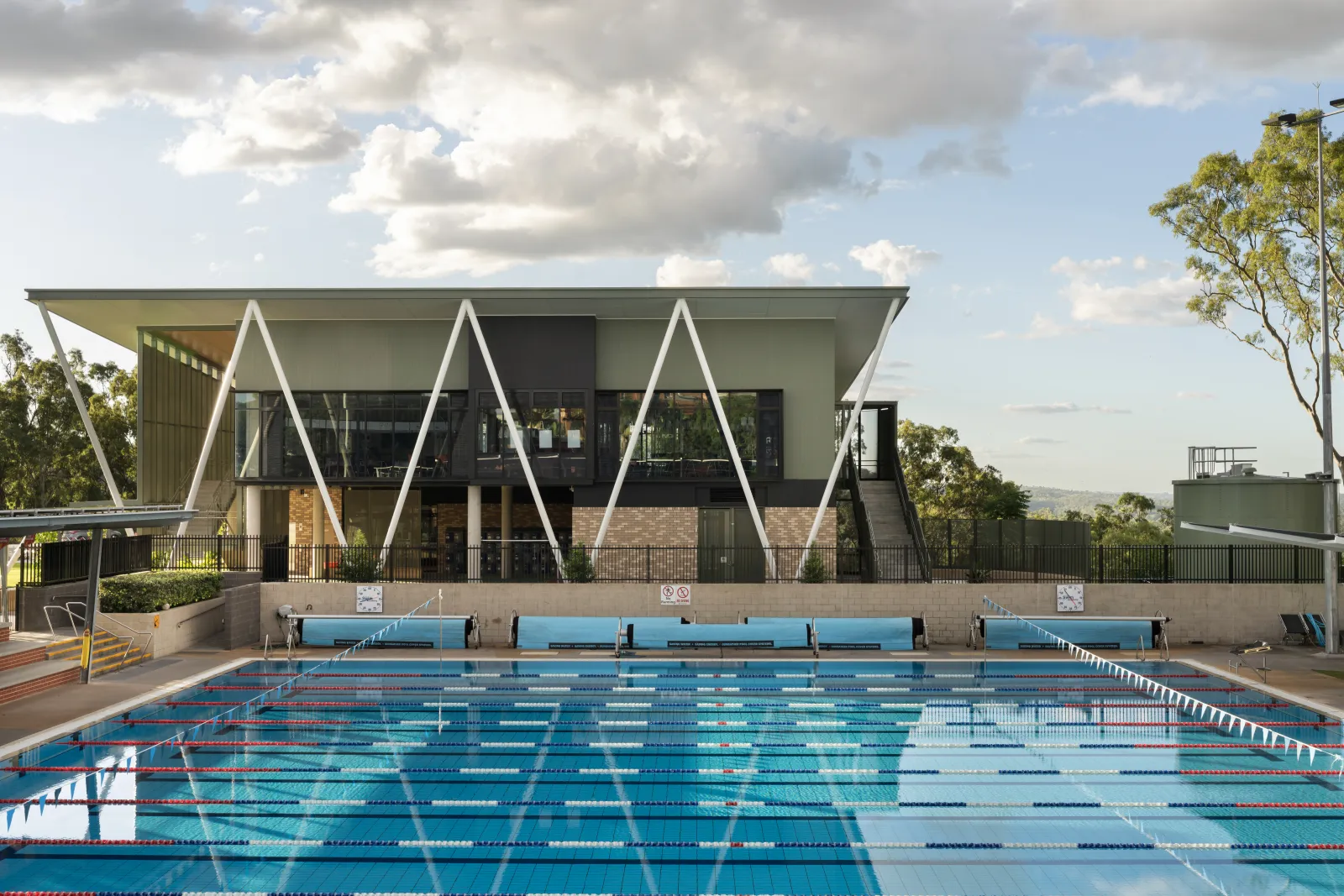 The modern Junior School campus commands a view over the Brisbane Skyline and the School Pool
