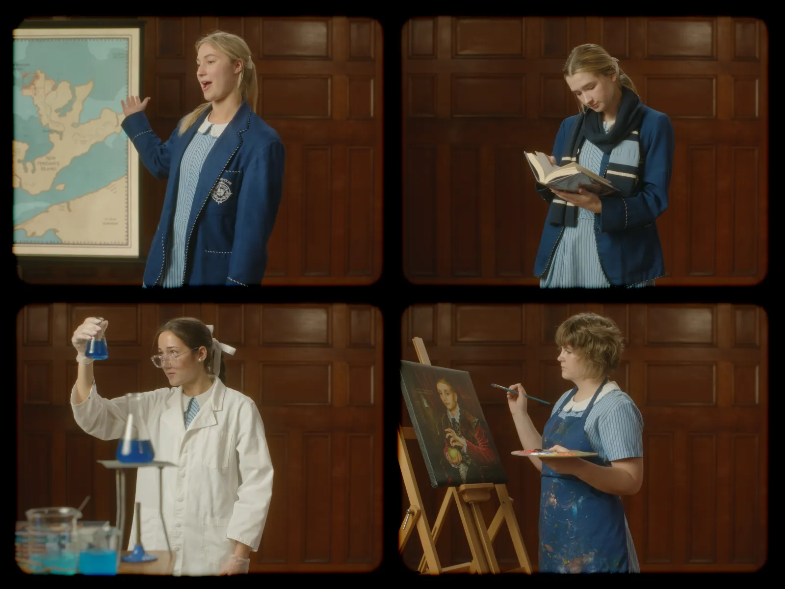 The Stuartholme students showcase the different areas of study in a Wes Anderson style.